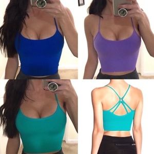 3 seamless longline sports bra or crop workout top xs 0 blue green lilac purple